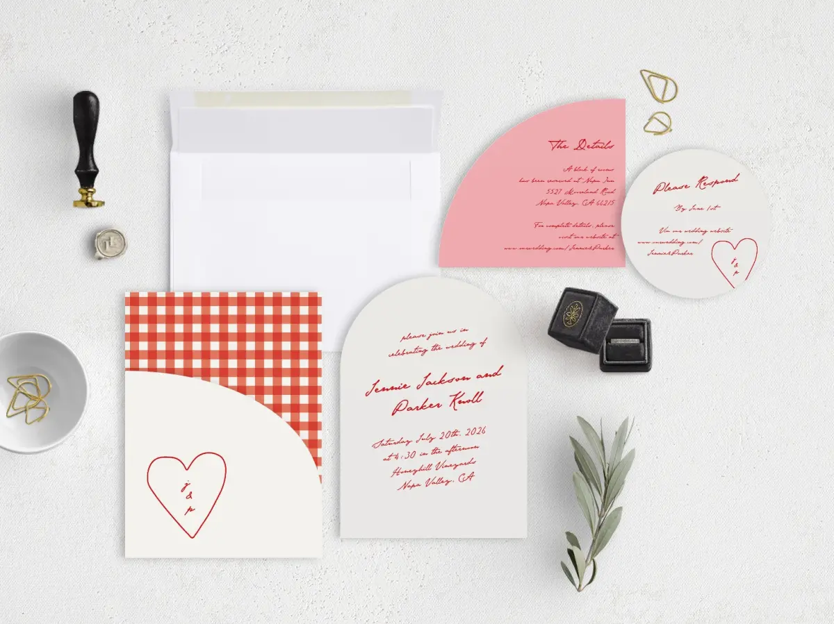 Stacked Wedding Invitations with pocket and coordinating items
