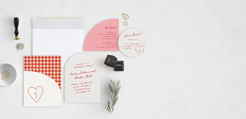 Stacked Wedding Invitations with pocket and coordinating items