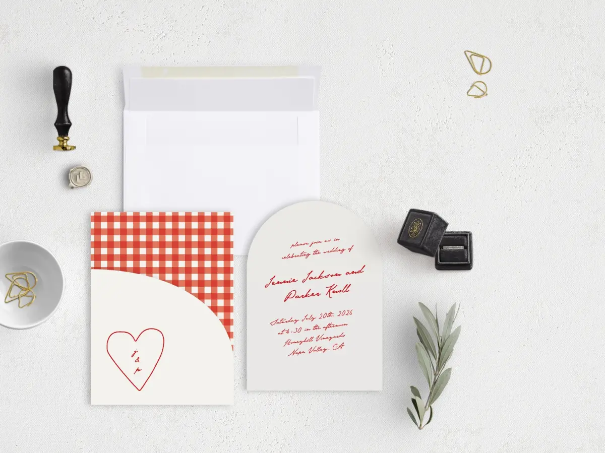 Stacked Wedding Invitations with pocket and coordinating items