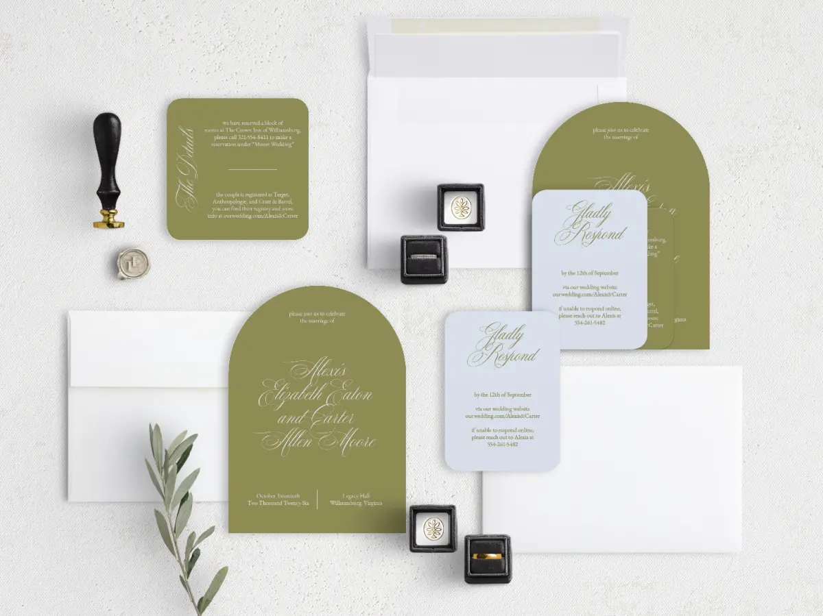 Stacked Wedding Invitations with coordinating items