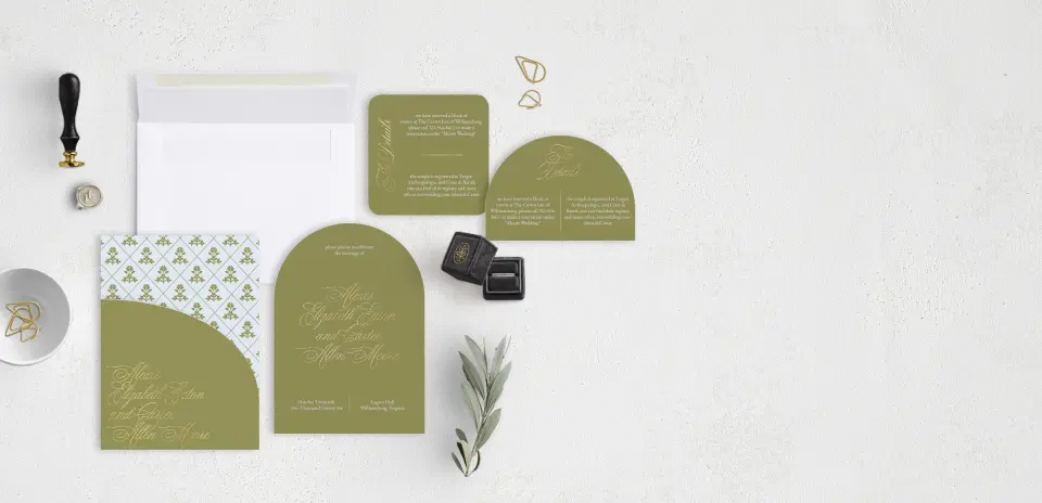 Stacked Wedding Invitations with pocket and coordinating items