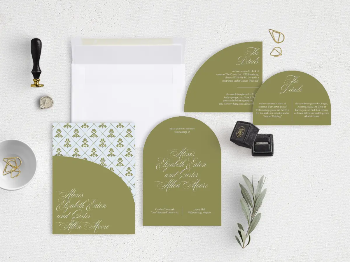 Stacked Wedding Invitations with pocket and coordinating items
