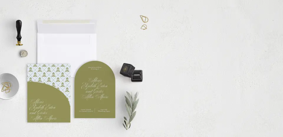 Stacked Wedding Invitations with pocket and coordinating items