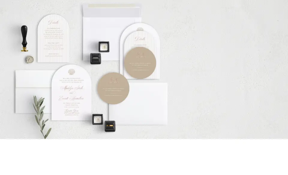 Stacked Wedding Invitations with coordinating items