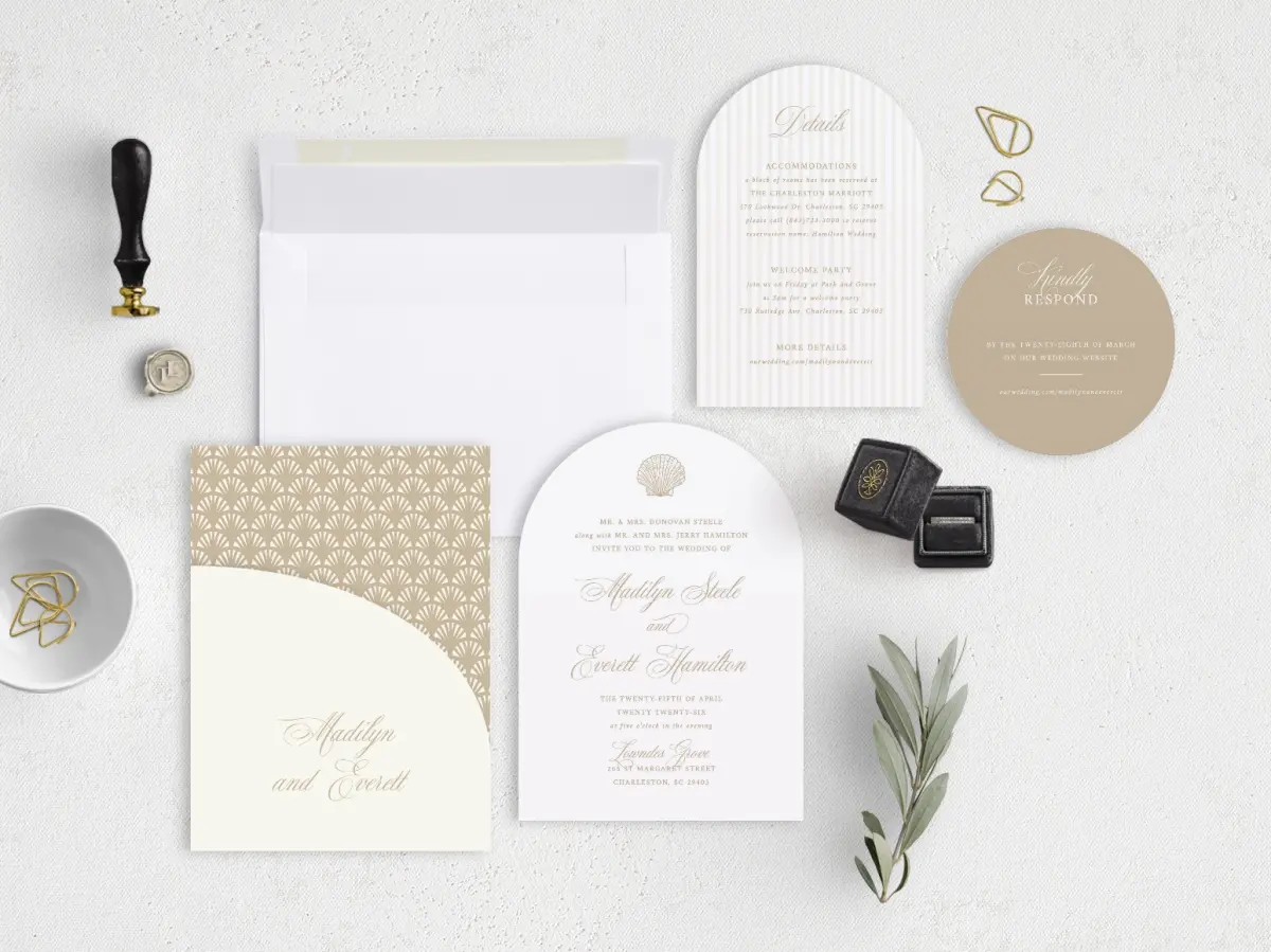 Stacked Wedding Invitations with pocket and coordinating items