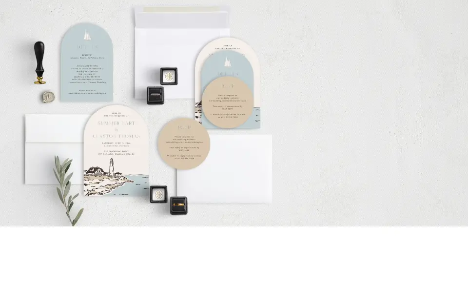 Stacked Wedding Invitations with coordinating items