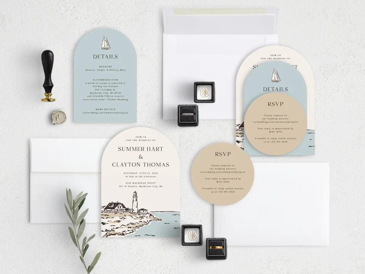 Stacked Wedding Invitations with coordinating items