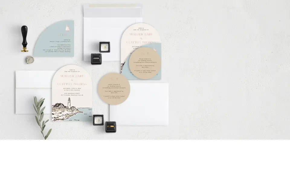 Stacked Wedding Invitations with coordinating items