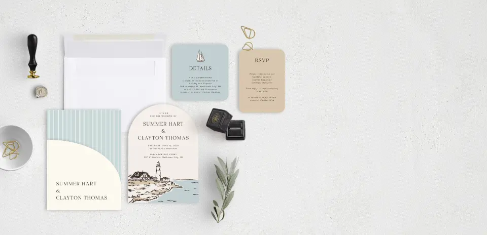 Stacked Wedding Invitations with pocket and coordinating items