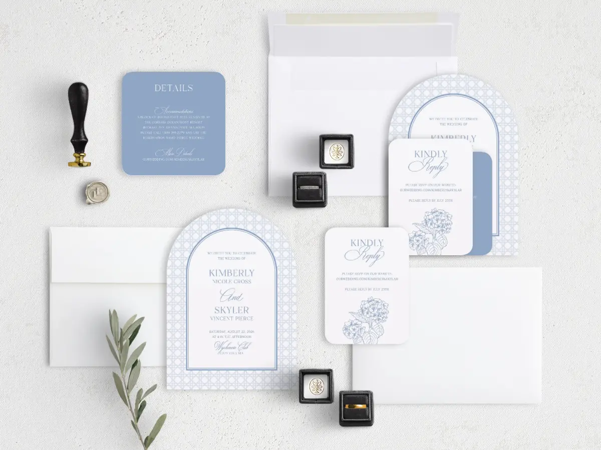 Stacked Wedding Invitations with coordinating items
