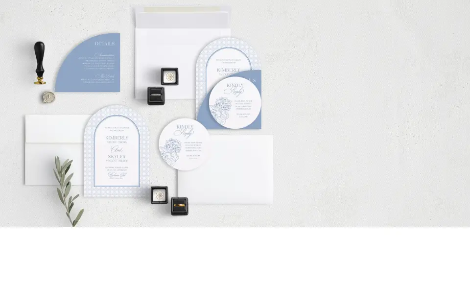 Stacked Wedding Invitations with coordinating items