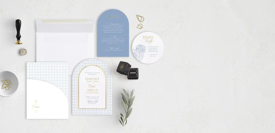 Stacked Wedding Invitations with pocket and coordinating items