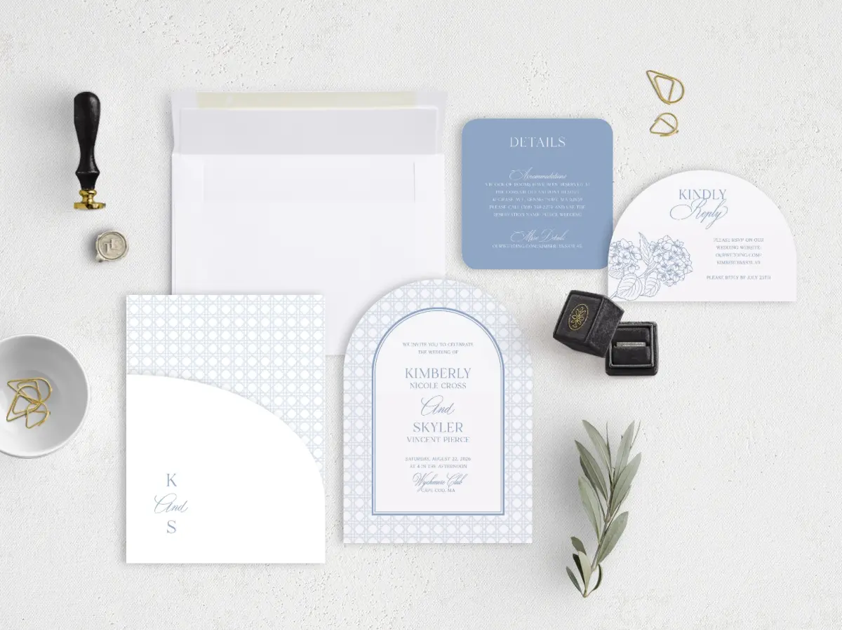 Stacked Wedding Invitations with pocket and coordinating items