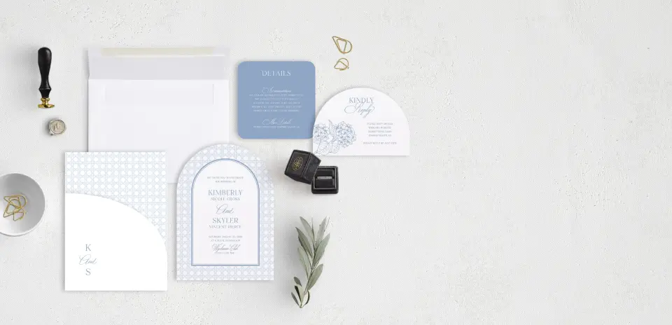 Stacked Wedding Invitations with pocket and coordinating items