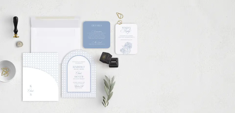 Stacked Wedding Invitations with pocket and coordinating items