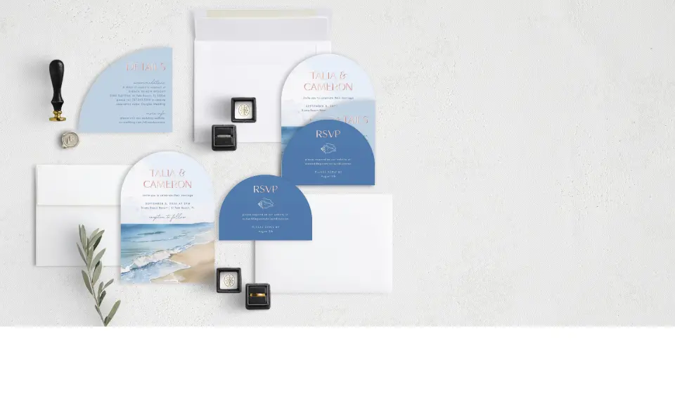 Stacked Wedding Invitations with coordinating items