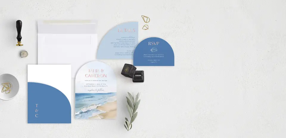Stacked Wedding Invitations with pocket and coordinating items