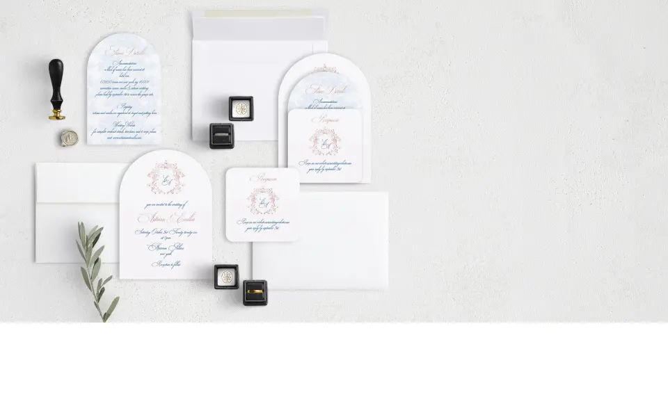 Stacked Wedding Invitations with coordinating items