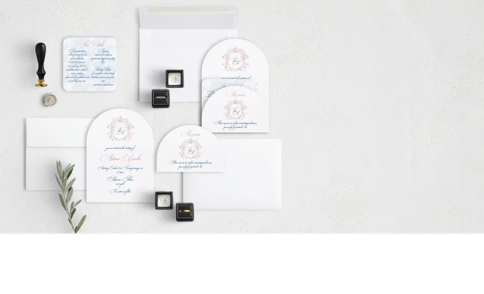 Stacked Wedding Invitations with coordinating items