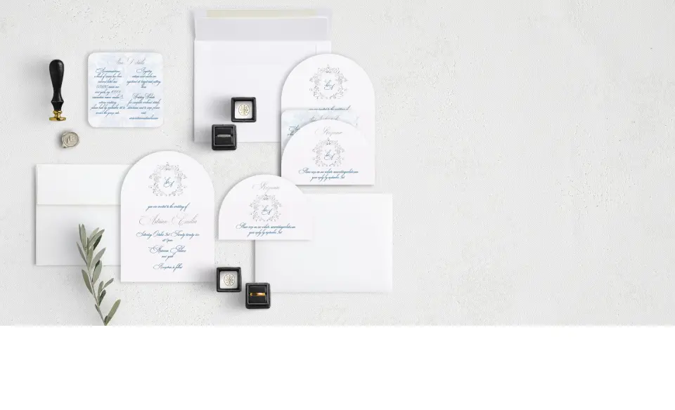 Stacked Wedding Invitations with coordinating items