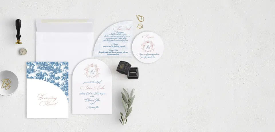 Stacked Wedding Invitations with pocket and coordinating items