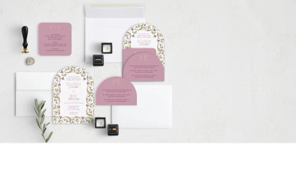 Stacked Wedding Invitations with coordinating items