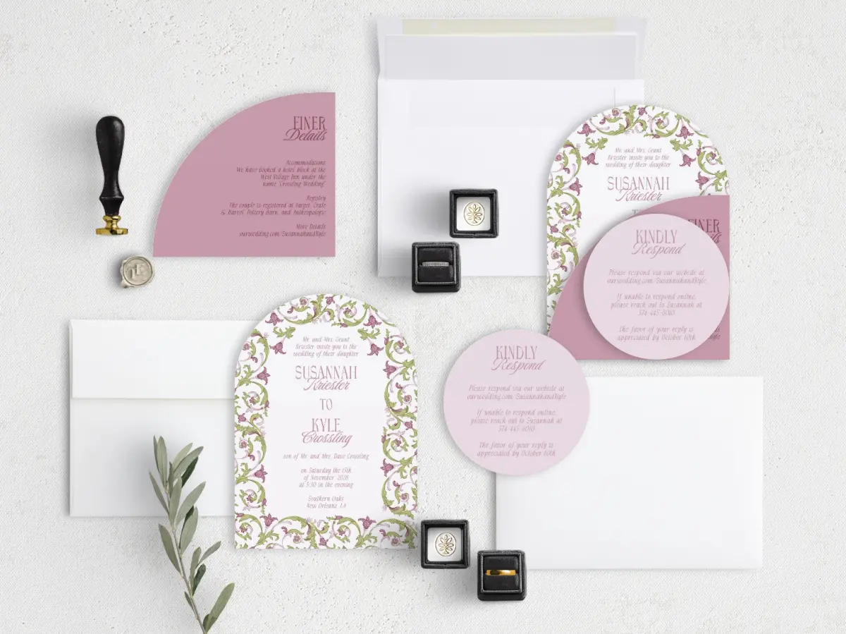 Stacked Wedding Invitations with coordinating items