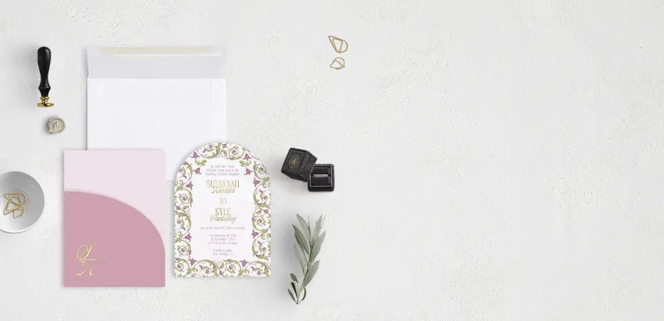 Stacked Wedding Invitations with pocket and coordinating items