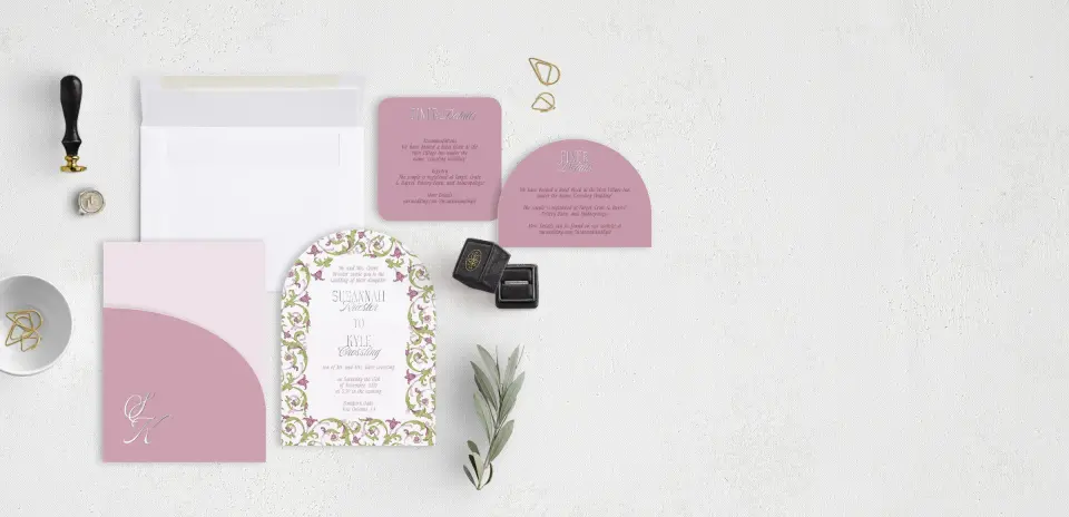Stacked Wedding Invitations with pocket and coordinating items