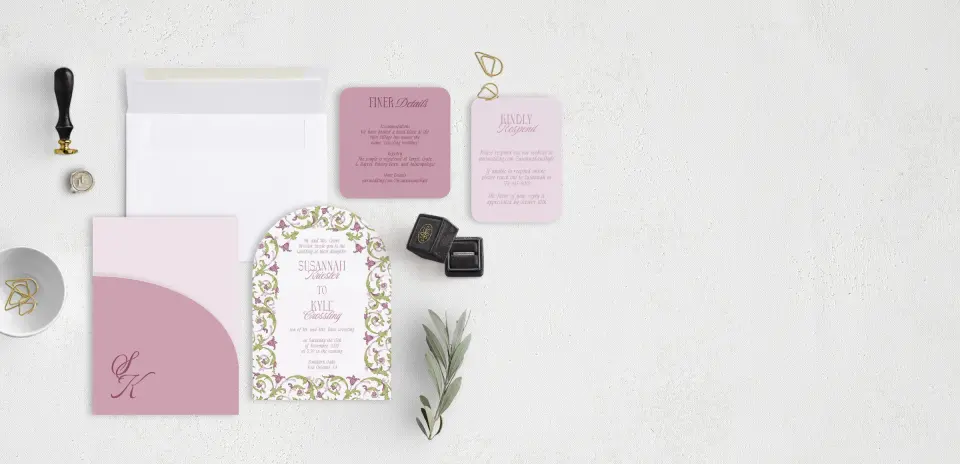 Stacked Wedding Invitations with pocket and coordinating items