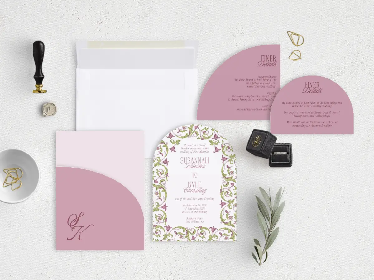 Stacked Wedding Invitations with pocket and coordinating items