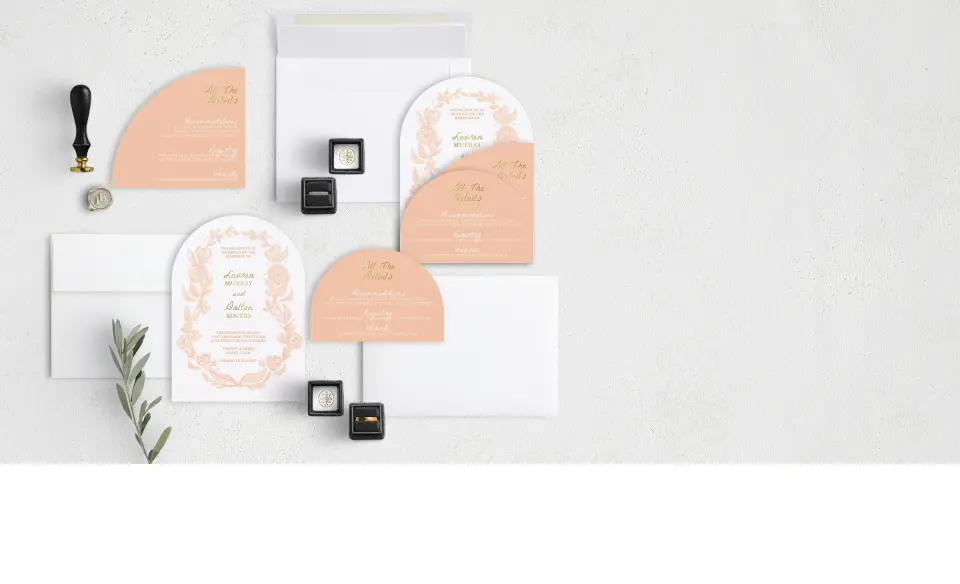 Stacked Wedding Invitations with coordinating items