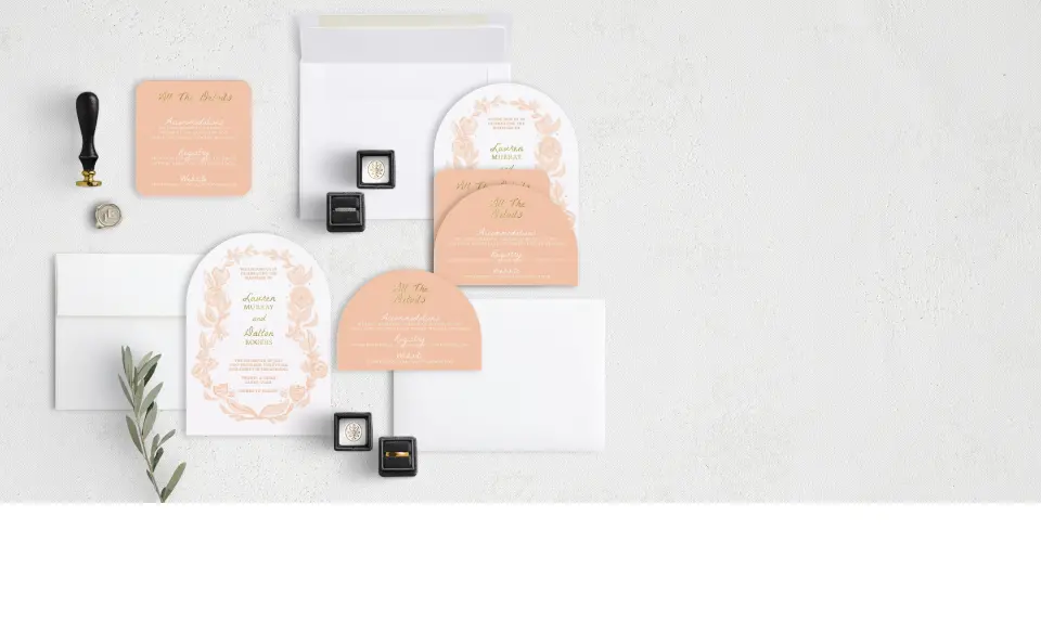 Stacked Wedding Invitations with coordinating items