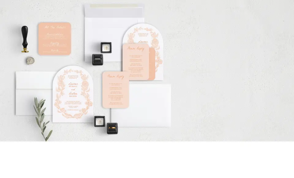 Stacked Wedding Invitations with coordinating items