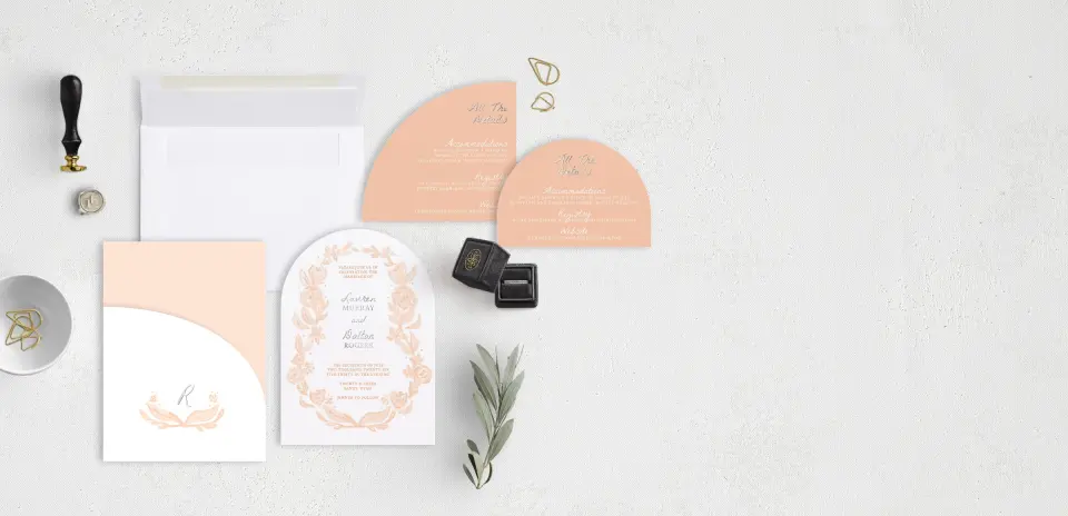 Stacked Wedding Invitations with pocket and coordinating items