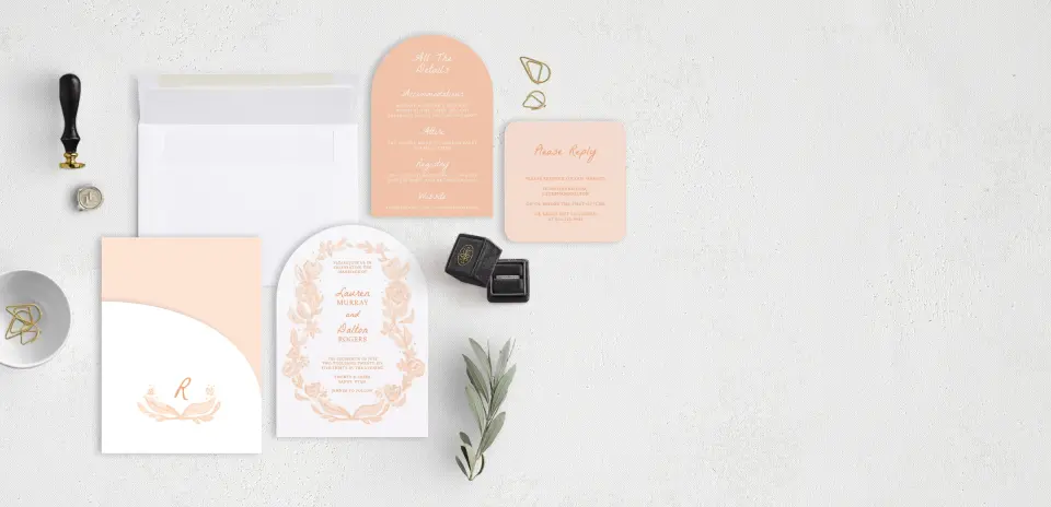 Stacked Wedding Invitations with pocket and coordinating items