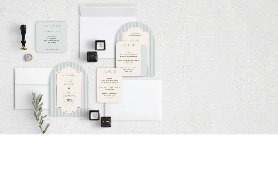 Stacked Wedding Invitations with coordinating items