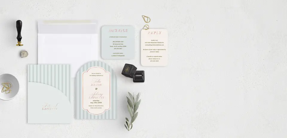 Stacked Wedding Invitations with pocket and coordinating items