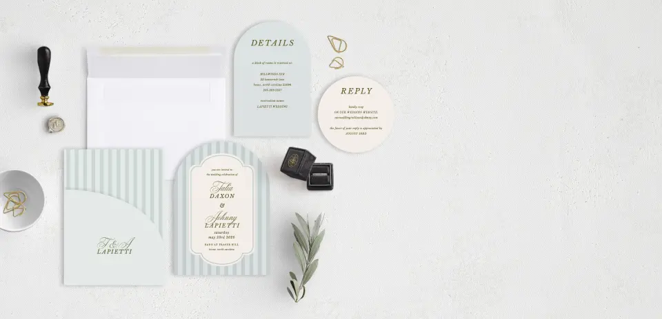 Stacked Wedding Invitations with pocket and coordinating items