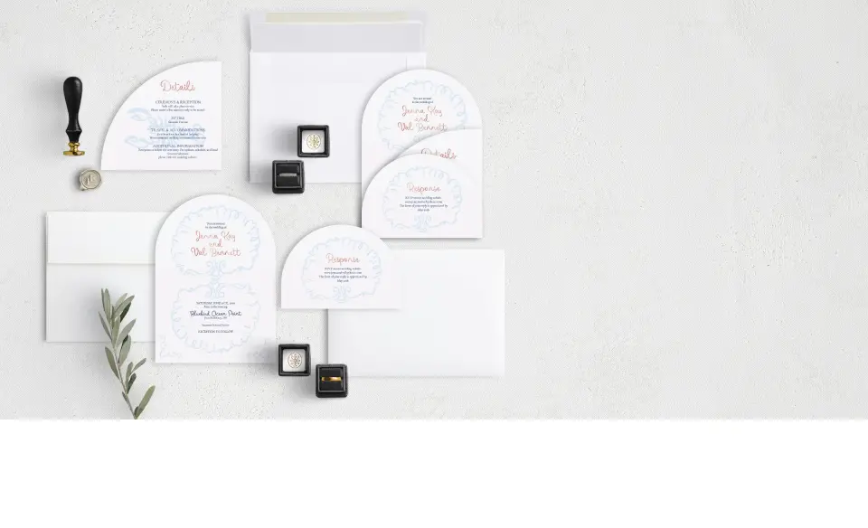 Stacked Wedding Invitations with coordinating items