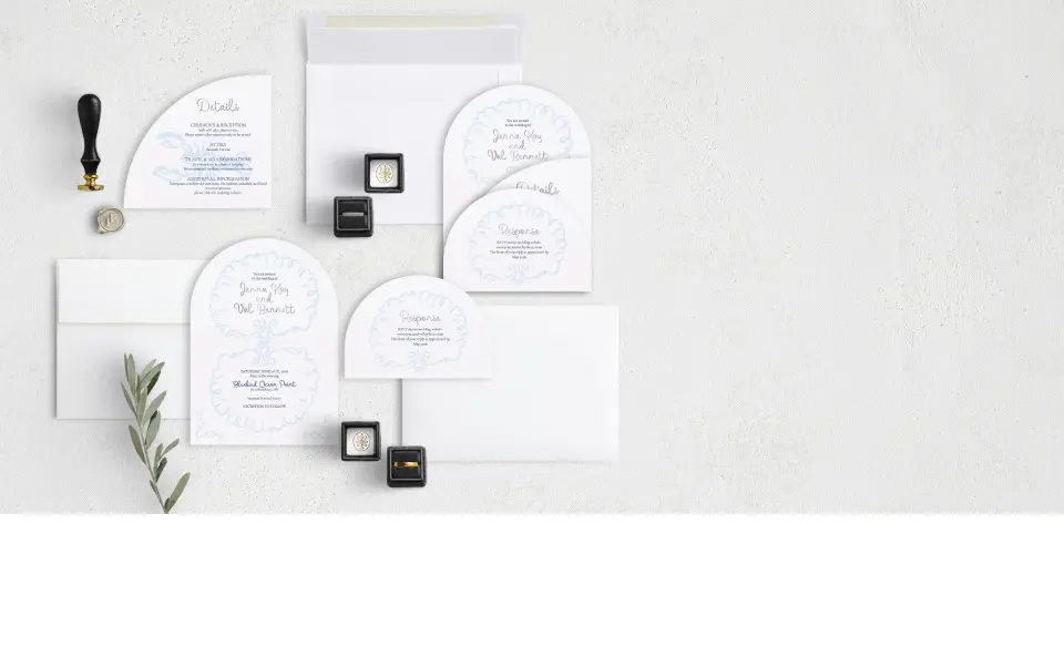 Stacked Wedding Invitations with coordinating items