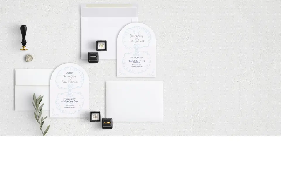 Stacked Wedding Invitations with coordinating items