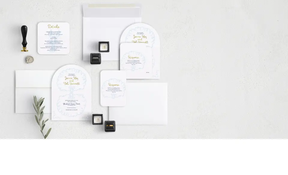 Stacked Wedding Invitations with coordinating items