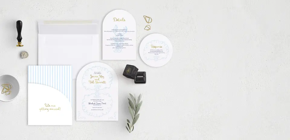 Stacked Wedding Invitations with pocket and coordinating items