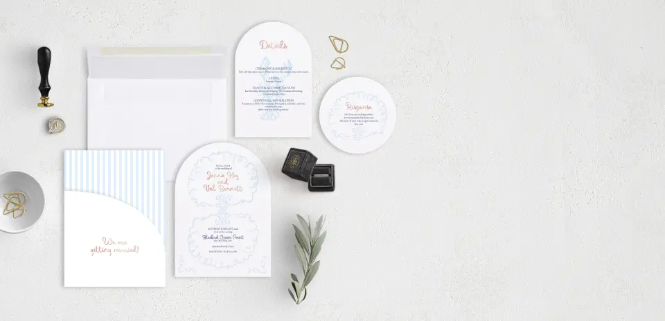 Stacked Wedding Invitations with pocket and coordinating items