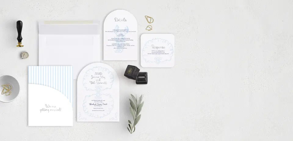 Stacked Wedding Invitations with pocket and coordinating items