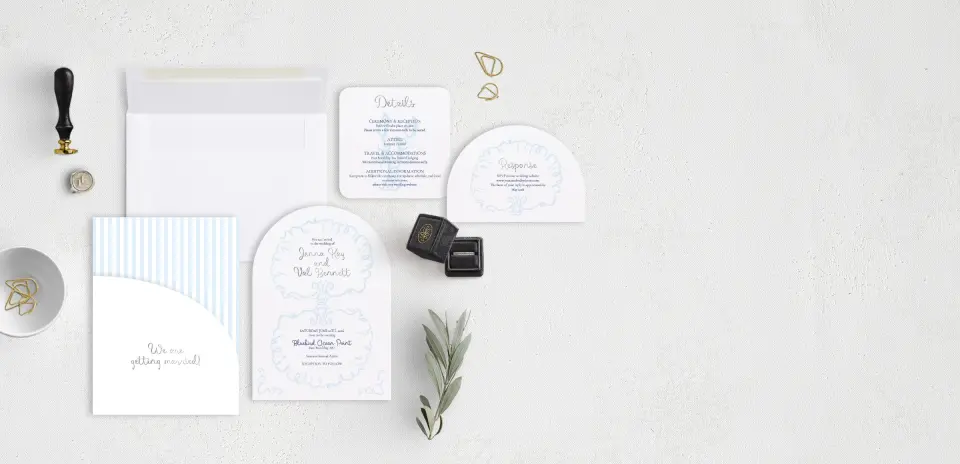 Stacked Wedding Invitations with pocket and coordinating items