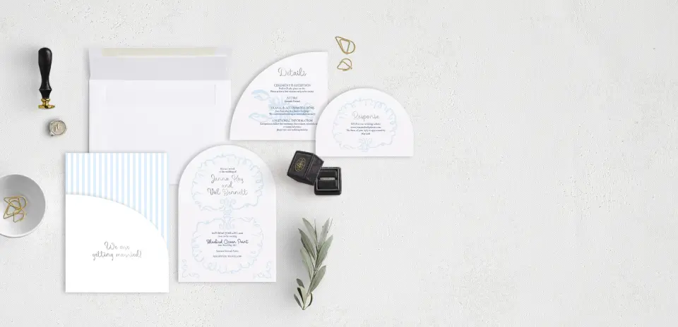 Stacked Wedding Invitations with pocket and coordinating items