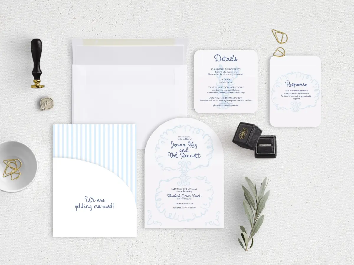 Stacked Wedding Invitations with pocket and coordinating items