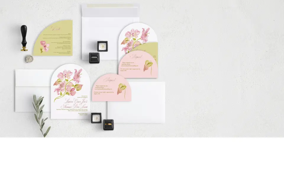 Stacked Wedding Invitations with coordinating items
